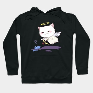 Cute Chibi Angel Cat Hunting Fish Hoodie